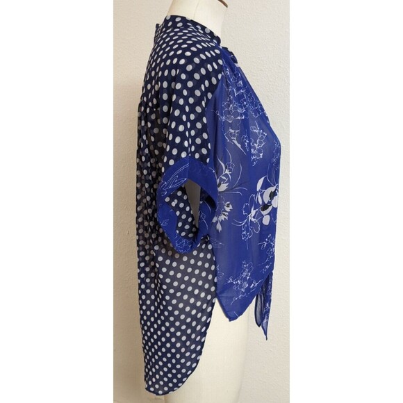 Anthropologie LEIFNOTES "Times Two" Polka Dot Floral Tie Front Blouse Size 8 - Picture 6 of 10